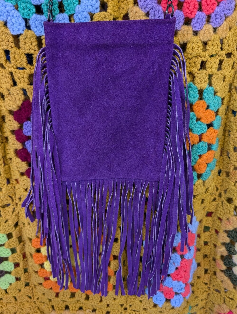 Vintage Bag Mini Fringe  Purple Suede  Crossbody  Bohemian Hippie Style